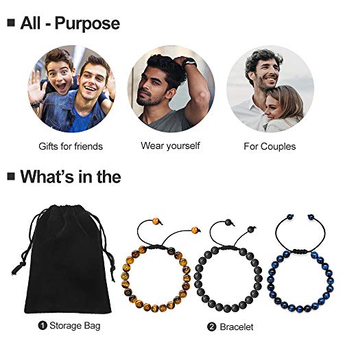 Gifts for Male Coworkers Mens Bracelet - Natural Black Lava Rock Stone Mens Anxiety Bracelets, Adjustable Aromatherapy Essential Oil Diffuser Healing Bracelet Gifts for Men Coworkers Leaving Gifts