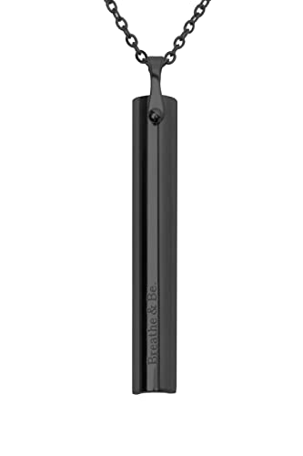 Halsa Stress Relief Mindful Breathing Necklace, Anxiety Necklace, Breathwork Tool for Anxiety Relief, Meditation, Relaxation, Calming Down, Slowing The Breath. 25 Inch Cable Chain. Black.