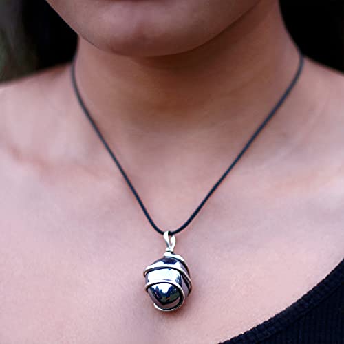 AYANA Raw Hematite Real Crystal Pendant Necklace for Women | Root Chakra, Aquarius Birthstone | Powerful Protective, Grounding Stone | Handmade with Ethically Sourced Pure Natural Authentic Gemstone