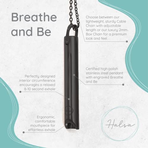 Halsa Stress Relief Mindful Breathing Necklace, Anxiety Necklace, Breathwork Tool for Anxiety Relief, Meditation, Relaxation, Calming Down, Slowing The Breath. 25 Inch Cable Chain. Black.