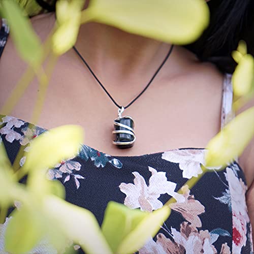 AYANA Raw Black Tourmaline Crystal Healing Pendant Necklace | Aid Soothe Mind Emotions, Protection Negative Energy Cleanser Natural Stress, Increase Self-Confidence | Handmade with Ethically Sourced Raw Natural Pure Gemstone
