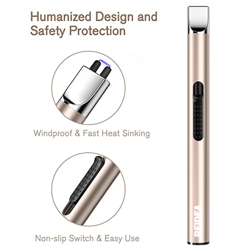 REIDEA Electronic Candle Lighter Arc Windproof Flameless USB Rechargeable Lighter with Safe Button for Home Kitchen Champagne Gold