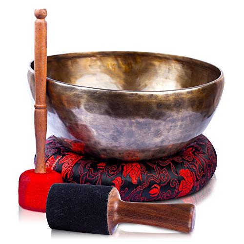 Large Tibetan Singing Bowl Set - 9" Master Healing Grade For Sound Bath Chakra 7 Metal Meditation Yoga By Himalayan Bazaar