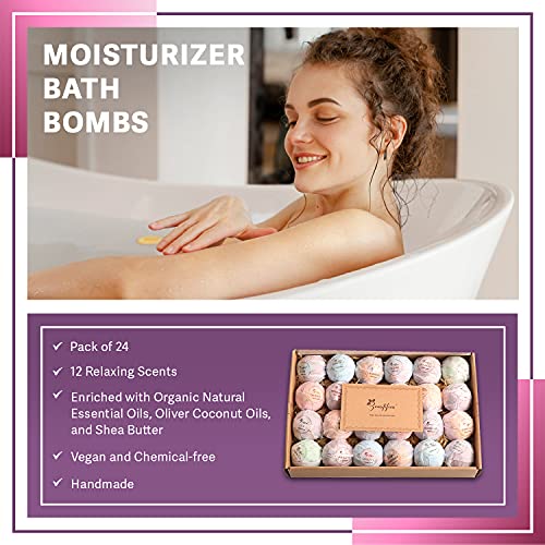 Beautifier Life Moisturizer Bath Bombs Gift Set (Set of 24) Natural Refreshing Bubble Bath Kit with Relaxing Scents Made from Essential Oils for Bubble and Spa Bath – Ideal for Dry Skin Moisturize