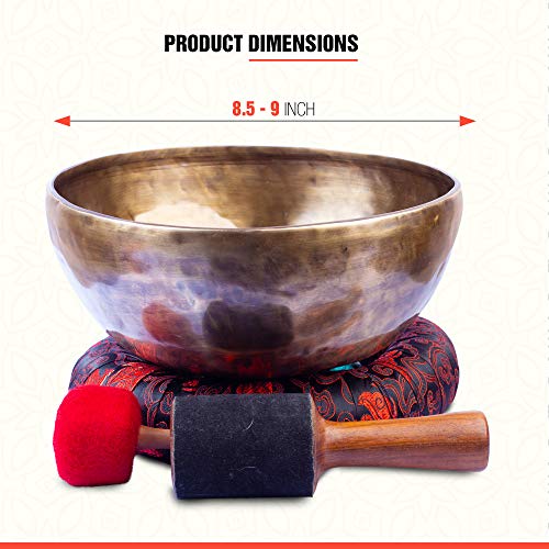 Large Tibetan Singing Bowl Set - 9" Master Healing Grade For Sound Bath Chakra 7 Metal Meditation Yoga By Himalayan Bazaar