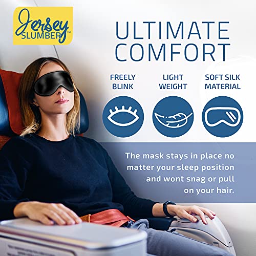 Silk Sleep Eye Mask for Men Women, Comfortable Super Soft Eye Mask with Adjustable Strap, 100% Pure Silk, Works with Every Nap Position, Ultimate Sleeping Aid Blindfold, Blocks Light, Jersey Slumber