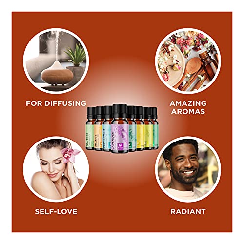 Pure Essential Oil Set for Diffuser - Aromatherapy Essential Oils for Diffusers for Home Travel and Self Care with Natural Essential Oils for Hair Skin and Nails - Oil Diffuser Essential Oils Set
