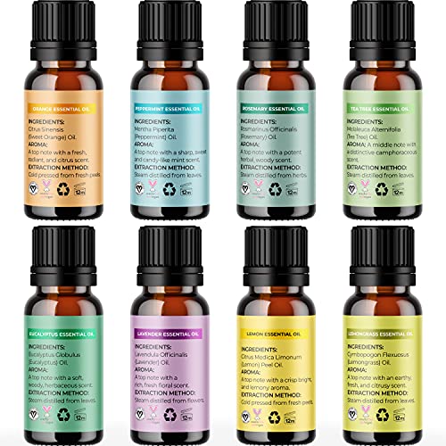 Pure Essential Oil Set for Diffuser - Aromatherapy Essential Oils for Diffusers for Home Travel and Self Care with Natural Essential Oils for Hair Skin and Nails - Oil Diffuser Essential Oils Set