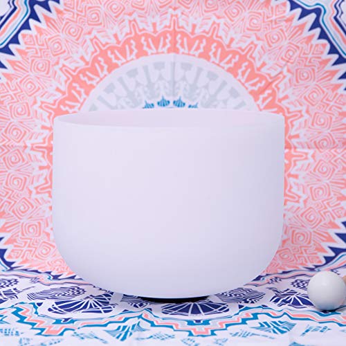 ENERGYSOUND 432Hz Perfect Pitch F Note Heart Chakra Frosted Quartz Crystal Singing Bowl 8 inch + carrier + Rubber mallet