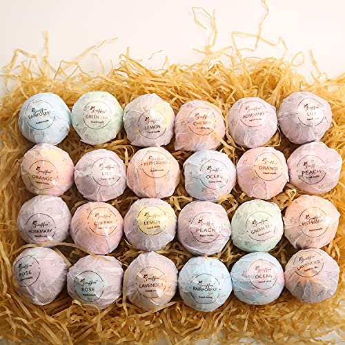 Beautifier Life Moisturizer Bath Bombs Gift Set (Set of 24) Natural Refreshing Bubble Bath Kit with Relaxing Scents Made from Essential Oils for Bubble and Spa Bath – Ideal for Dry Skin Moisturize