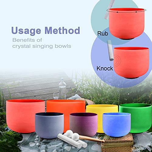 RYAN DVAN 7-12 Inch Set of 7 Frosted Quartz Crystal Singing Bowl Chakra Set with Free 2 pcs Carrying Case
