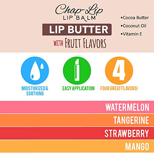 CHAP-LIP Lip Balm 60 Ct. with Fruit Flavors, Cocoa Butter, Coconut Oil | Moisturizing Vitamin E & Total Hydration Treatment & Soothing Lip Therapy