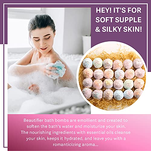Beautifier Life Moisturizer Bath Bombs Gift Set (Set of 24) Natural Refreshing Bubble Bath Kit with Relaxing Scents Made from Essential Oils for Bubble and Spa Bath – Ideal for Dry Skin Moisturize