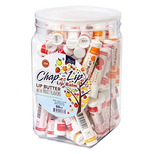 CHAP-LIP Lip Balm 60 Ct. with Fruit Flavors, Cocoa Butter, Coconut Oil | Moisturizing Vitamin E & Total Hydration Treatment & Soothing Lip Therapy