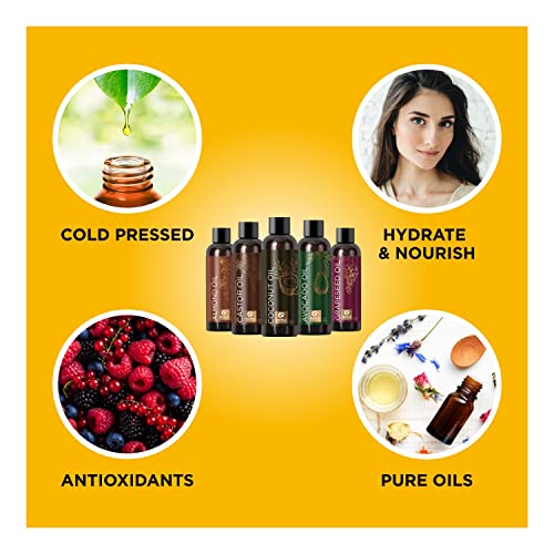 Pure Carrier Oils for Essential Oils - DIY Skin Care Set with Hair Oils Skin Oils for Body Care Moisturizers for Face and Body plus Nail Care - Anti Aging Skin Care DIY Beauty Products Carrier Oil Set