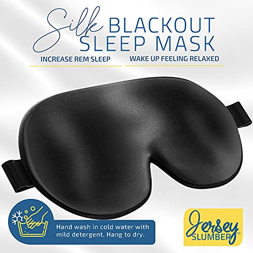Silk Sleep Eye Mask for Men Women, Comfortable Super Soft Eye Mask with Adjustable Strap, 100% Pure Silk, Works with Every Nap Position, Ultimate Sleeping Aid Blindfold, Blocks Light, Jersey Slumber