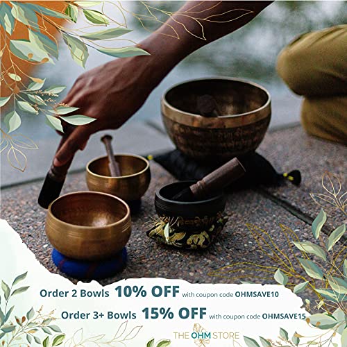 Tibetan Singing Bowl Set by Ohm Store — Meditation Sound Bowl Handcrafted in Nepal for Yoga, Chakra Healing, Mindfulness, and Stress Relief