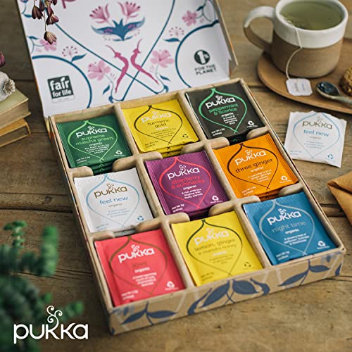 Pukka Herbal Tea Sampler, Organic Tea, Eco-friendly, Self Care Gift Box, 45 Tea Bags, 9 Flavors
