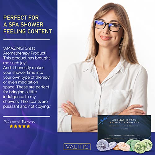 Valitic Aromatherapy Shower Steamers for Stress Relief and Relaxation - Gifts for Women Mom Birthday 8 Natural Essential Fizzies Shower Bombs - 4 Scents - Lavender, Eucalyptus, Citrus, and Peppermint