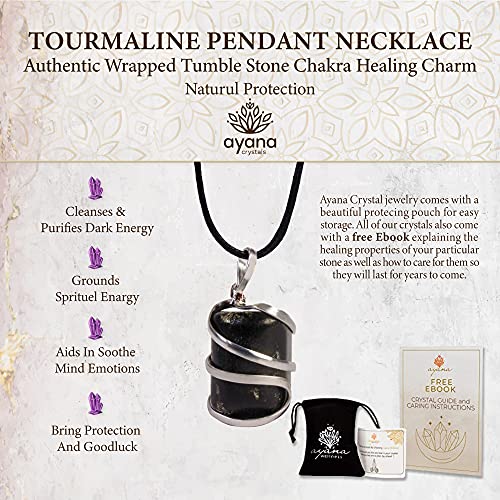 AYANA Raw Black Tourmaline Crystal Healing Pendant Necklace | Aid Soothe Mind Emotions, Protection Negative Energy Cleanser Natural Stress, Increase Self-Confidence | Handmade with Ethically Sourced Raw Natural Pure Gemstone