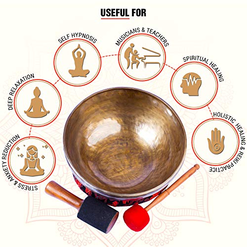 Large Tibetan Singing Bowl Set - 9" Master Healing Grade For Sound Bath Chakra 7 Metal Meditation Yoga By Himalayan Bazaar