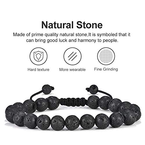 Gifts for Male Coworkers Mens Bracelet - Natural Black Lava Rock Stone Mens Anxiety Bracelets, Adjustable Aromatherapy Essential Oil Diffuser Healing Bracelet Gifts for Men Coworkers Leaving Gifts