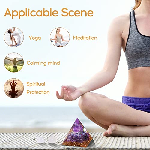 Hopeseed Orgone Pyramid Orgonite Amethyst Healing Crystal Pyramid Positive Energy Generator for Reduce Stress Reiki Chakra Healing Meditation Attract Lucky, with 2 White Crystal Stones