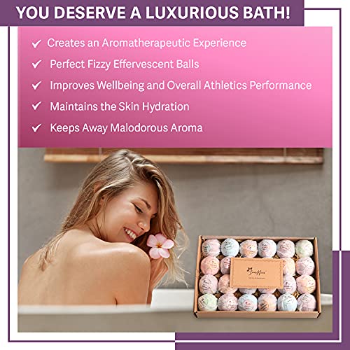 Beautifier Life Moisturizer Bath Bombs Gift Set (Set of 24) Natural Refreshing Bubble Bath Kit with Relaxing Scents Made from Essential Oils for Bubble and Spa Bath – Ideal for Dry Skin Moisturize