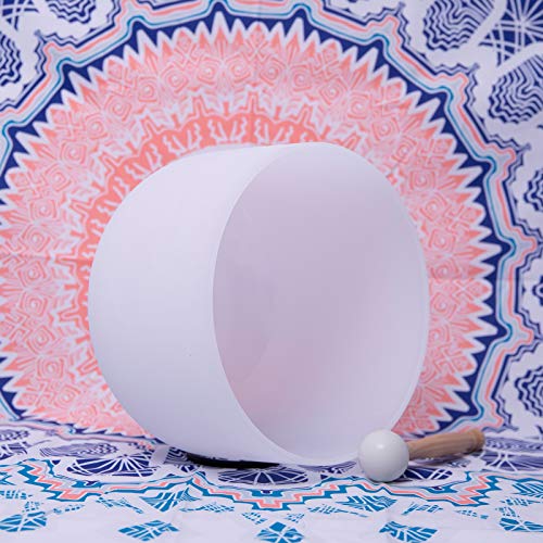 ENERGYSOUND 432Hz Perfect Pitch F Note Heart Chakra Frosted Quartz Crystal Singing Bowl 8 inch + carrier + Rubber mallet