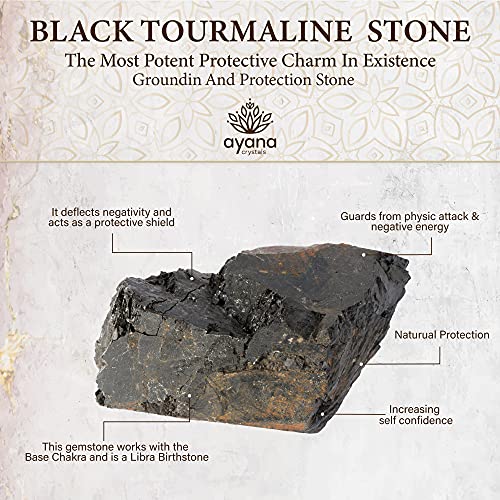 AYANA Raw Black Tourmaline Crystal Healing Pendant Necklace | Aid Soothe Mind Emotions, Protection Negative Energy Cleanser Natural Stress, Increase Self-Confidence | Handmade with Ethically Sourced Raw Natural Pure Gemstone