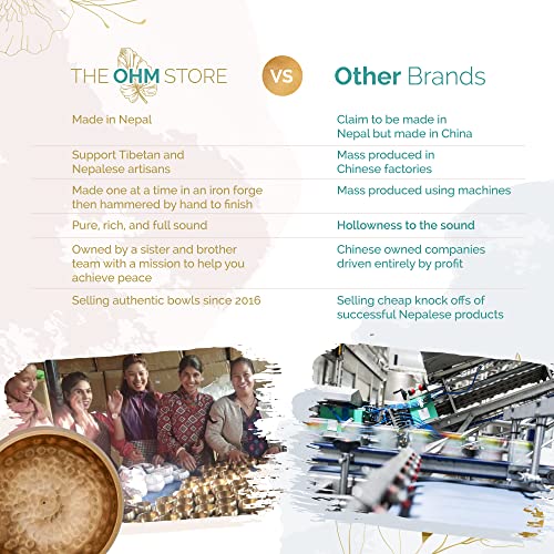 Tibetan Singing Bowl Set by Ohm Store — Meditation Sound Bowl Handcrafted in Nepal for Yoga, Chakra Healing, Mindfulness, and Stress Relief