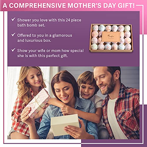 Beautifier Life Moisturizer Bath Bombs Gift Set (Set of 24) Natural Refreshing Bubble Bath Kit with Relaxing Scents Made from Essential Oils for Bubble and Spa Bath – Ideal for Dry Skin Moisturize