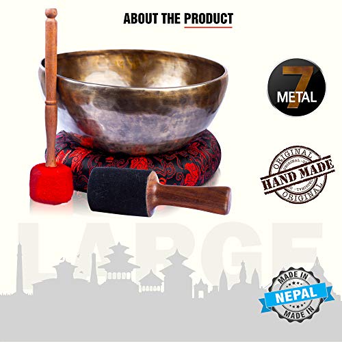 Large Tibetan Singing Bowl Set - 9" Master Healing Grade For Sound Bath Chakra 7 Metal Meditation Yoga By Himalayan Bazaar