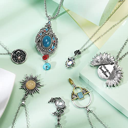 14 Pcs Vintage Crystal Pendant Necklaces for Women Girls Chakra Healing Carnelian Necklace Bohemian Retro Sunflower Necklace Sun and Moon Pendants