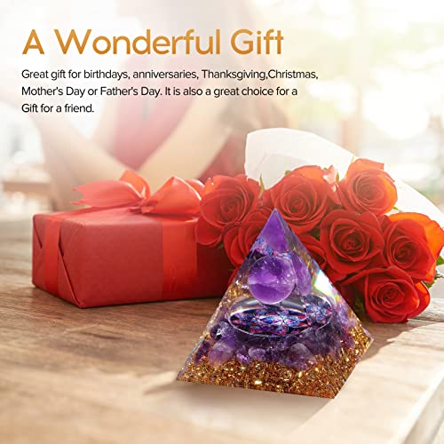 Hopeseed Orgone Pyramid Orgonite Amethyst Healing Crystal Pyramid Positive Energy Generator for Reduce Stress Reiki Chakra Healing Meditation Attract Lucky, with 2 White Crystal Stones