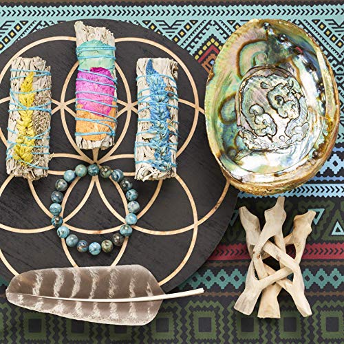 3 White Sage Fire Flowers Smudging Kit | Smudge Kit with Abalone Shell, Stand, Instructions, Blessings & Blue Agate Bracelet
