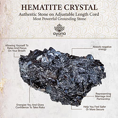 AYANA Raw Hematite Real Crystal Pendant Necklace for Women | Root Chakra, Aquarius Birthstone | Powerful Protective, Grounding Stone | Handmade with Ethically Sourced Pure Natural Authentic Gemstone